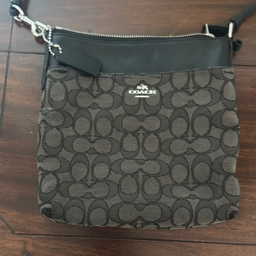 Coach Signature Black and Gray Shoulder Bag